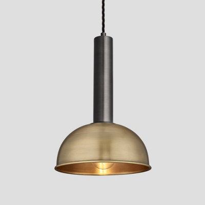 Industville Sleek Cylinder Dome Pendant Light, 8 Inch, Brass, Pewter Holder