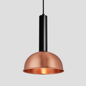 Industville Sleek Cylinder Dome Pendant Light, 8 Inch, Copper, Black Holder