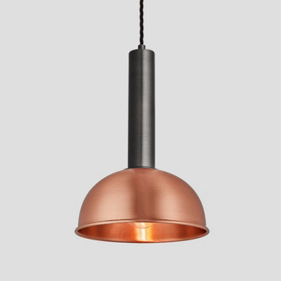 Industville Sleek Cylinder Dome Pendant Light, 8 Inch, Copper, Pewter Holder