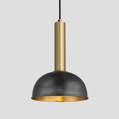 Industville Sleek Cylinder Dome Pendant Light, 8 Inch, Pewter & Brass, Brass Holder