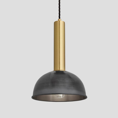 Industville Sleek Cylinder Dome Pendant Light, 8 Inch, Pewter, Brass Holder