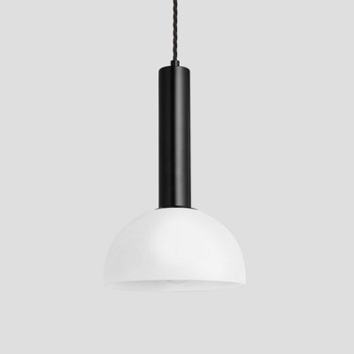 Industville Sleek Cylinder Opal Glass Dome Pendant Light, 8 Inch, White, Black Holder