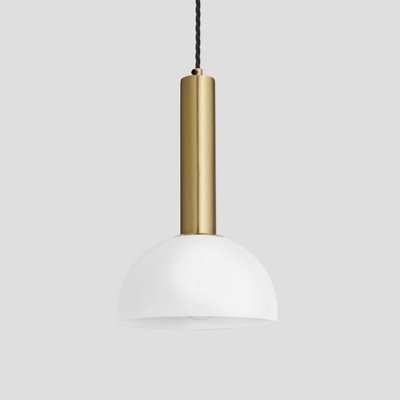 Industville Sleek Cylinder Opal Glass Dome Pendant Light, 8 Inch, White, Brass Holder