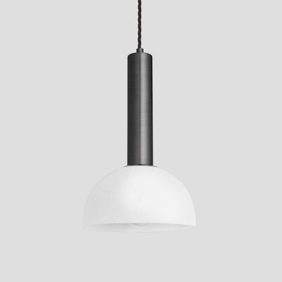 Industville Sleek Cylinder Opal Glass Dome Pendant Light, 8 Inch, White, Pewter Holder