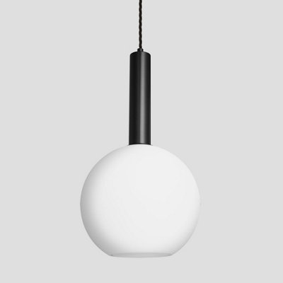 Industville Sleek Cylinder Opal Glass Globe Pendant Light, 9 Inch, White, Black Holder