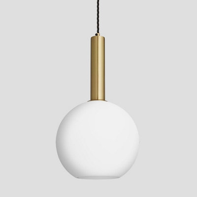 Industville Sleek Cylinder Opal Glass Globe Pendant Light, 9 Inch, White, Brass Holder