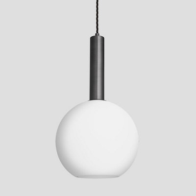 Industville Sleek Cylinder Opal Glass Globe Pendant Light, 9 Inch, White, Pewter Holder