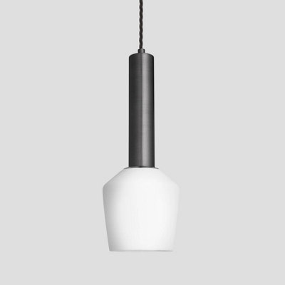 Industville Sleek Cylinder Opal Glass Schoolhouse Pendant Light, 5.5 Inch, White, Pewter Holder