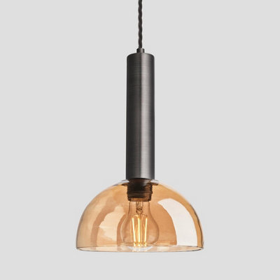 Industville Sleek Cylinder Tinted Glass Dome Pendant Light, 8 Inch, Amber, Pewter Holder