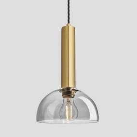 Industville Sleek Cylinder Tinted Glass Dome Pendant Light, 8 Inch, Smoke Grey , Brass Holder
