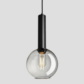 Industville Sleek Cylinder Tinted Glass Globe Pendant Light, 7 Inch, Smoke Grey, Black Holder