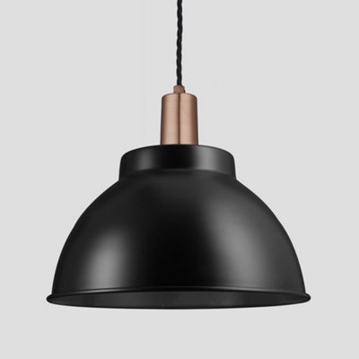 Industville Sleek Dome Pendant, 13 Inch, Black, Copper Holder