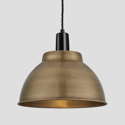 Industville Sleek Dome Pendant, 13 Inch, Brass, Black Holder