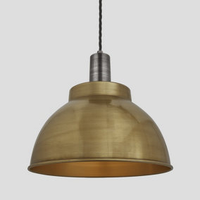 Industville Sleek Dome Pendant, 13 Inch, Brass, Pewter Holder