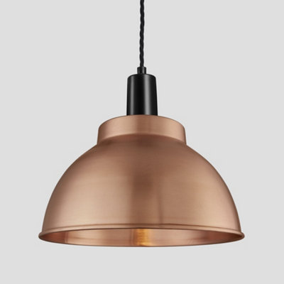 Industville Sleek Dome Pendant, 13 Inch, Copper, Black Holder