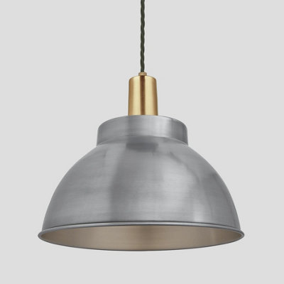 Industville Sleek Dome Pendant, 13 Inch, Light Pewter, Brass Holder