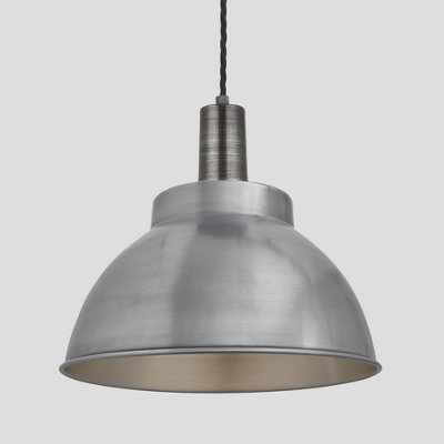 Industville Sleek Dome Pendant, 13 Inch, Light Pewter, Pewter Holder