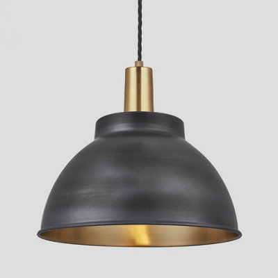 Industville Sleek Dome Pendant, 13 Inch, Pewter & Brass, Brass Holder