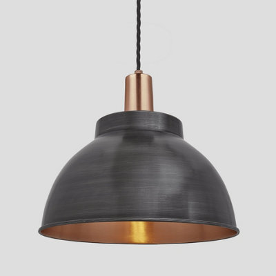 Industville Sleek Dome Pendant, 13 Inch, Pewter & Copper, Copper Holder