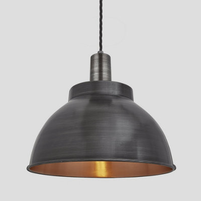 Industville Sleek Dome Pendant, 13 Inch, Pewter & Copper, Pewter Holder