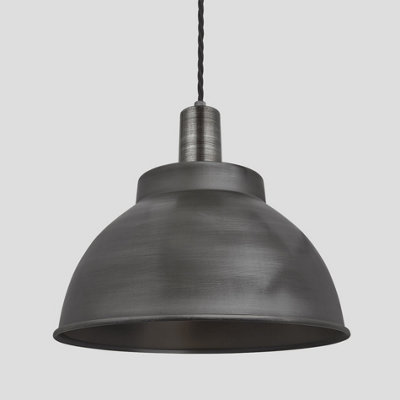 Industville Sleek Dome Pendant, 13 Inch, Pewter, Pewter Holder