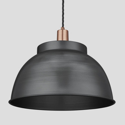 Industville Sleek Dome Pendant, 17 Inch, Pewter, Copper Holder