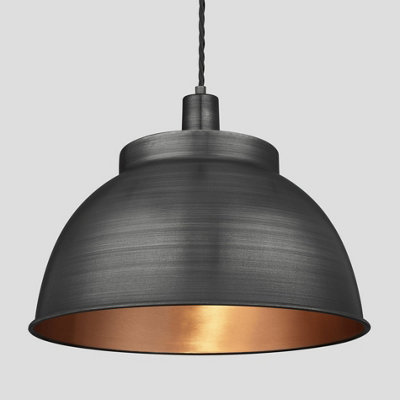 Industville Sleek Dome Pendant, 17 Inch, Pewter & Copper, Pewter Holder