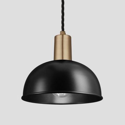 Industville Sleek Dome Pendant, 8 Inch, Black, Brass Holder