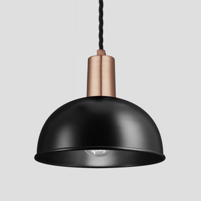 Industville Sleek Dome Pendant, 8 Inch, Black, Copper Holder