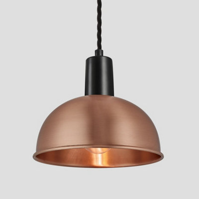 Industville Sleek Dome Pendant, 8 Inch, Copper, Black Holder