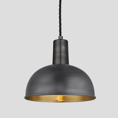 Industville Sleek Dome Pendant, 8 Inch, Pewter & Brass, Pewter Holder