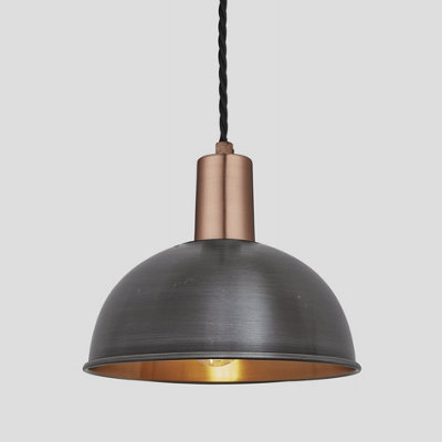 Industville Sleek Dome Pendant, 8 Inch, Pewter & Copper, Copper Holder