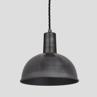 Industville Sleek Dome Pendant, 8 Inch, Pewter, Pewter Holder