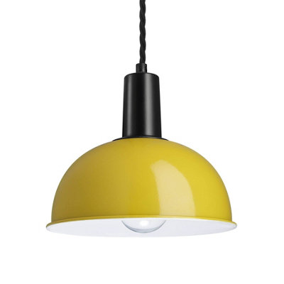 Industville Sleek Dome Pendant, 8 Inch, Yellow, Black Holder