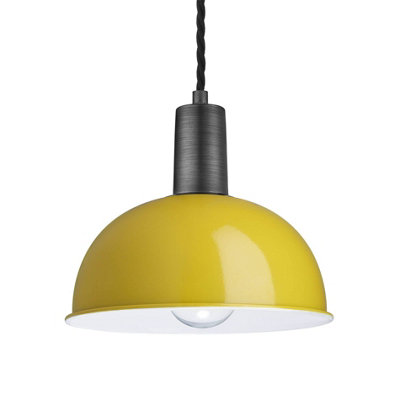 Industville Sleek Dome Pendant, 8 Inch, Yellow, Pewter Holder