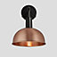 Industville Sleek Dome Wall Light, 8 Inch, Copper, Black Holder