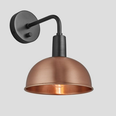 Industville Sleek Dome Wall Light, 8 Inch, Copper, Pewter Holder