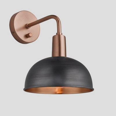 Industville Sleek Dome Wall Light, 8 Inch, Pewter & Copper, Copper Holder