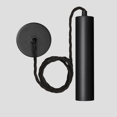 Industville Sleek Edison Cylinder Cord Set ES E27 Bulb Holder, Black & Fabric Flex