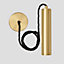 Industville Sleek Edison Cylinder Cord Set ES E27 Bulb Holder, Brass & Fabric Flex