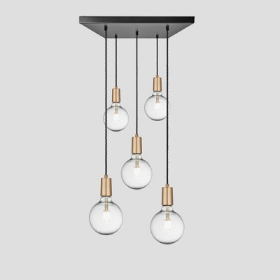 Industville Sleek Edison Square Cluster Lights, 5 Wire, Brass