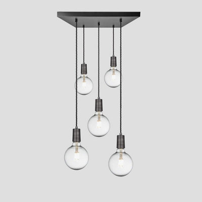 Industville Sleek Edison Square Cluster Lights, 5 Wire, Pewter