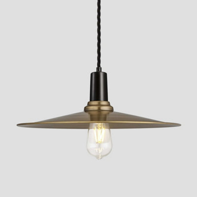 Industville Sleek Flat Pendant, 15 Inch, Brass, Black Holder