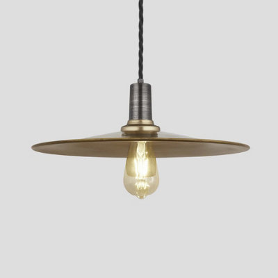 Industville Sleek Flat Pendant, 15 Inch, Brass, Pewter Holder