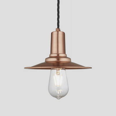 Industville Sleek Flat Pendant, 8 Inch, Copper, Copper Holder