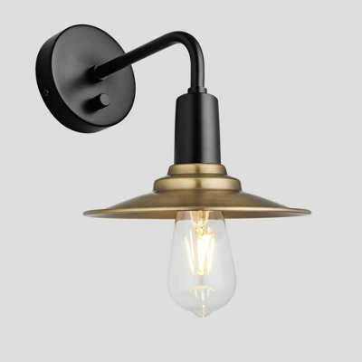 Industville Sleek Flat Wall Light, 8 Inch, Brass, Black Holder DIY at B&Q