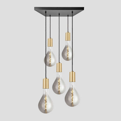 Industville Sleek Large Edison Square Cluster Lights, 5 Wire, Brass