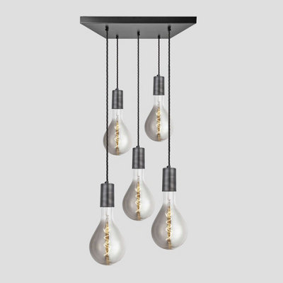 Industville Sleek Large Edison Square Cluster Lights, 5 Wire, Pewter