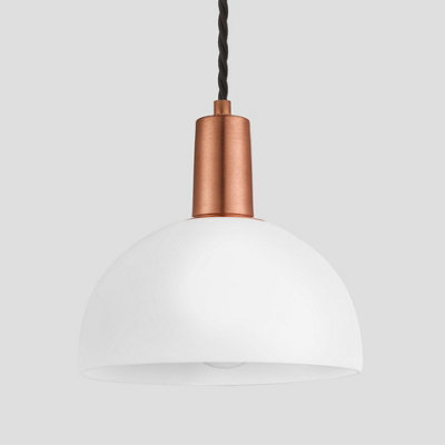 Industville Sleek Opal Glass Dome Pendant Light, 8 Inch, White, Copper Holder