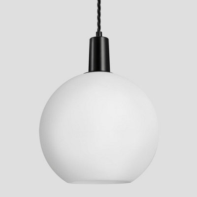 Industville Sleek Opal Glass Globe Pendant Light, 9 Inch, White, Black Holder